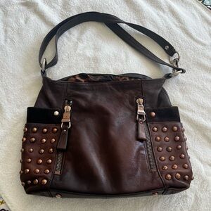 B. Makowsky Dark Brown Studded Shoulder Bag